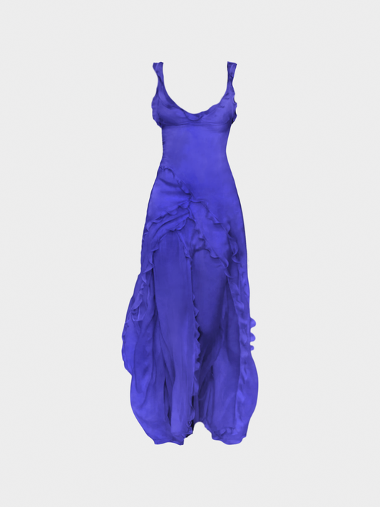 Valentino SS 2004 Purple Maxi Silk Ruffle Dress