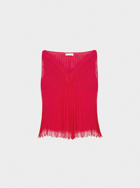 Valentino 2007 Red Pleated Silk Top