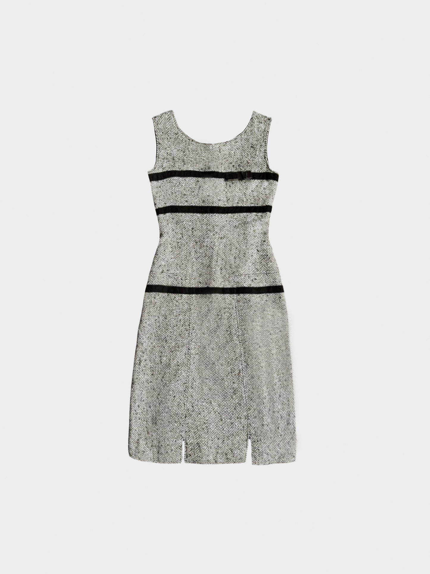 Valentino 2005 Grey Velvet Tweed Wool Dress