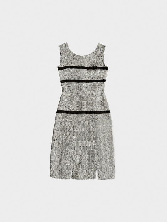 Valentino 2005 Grey Velvet Tweed Wool Dress