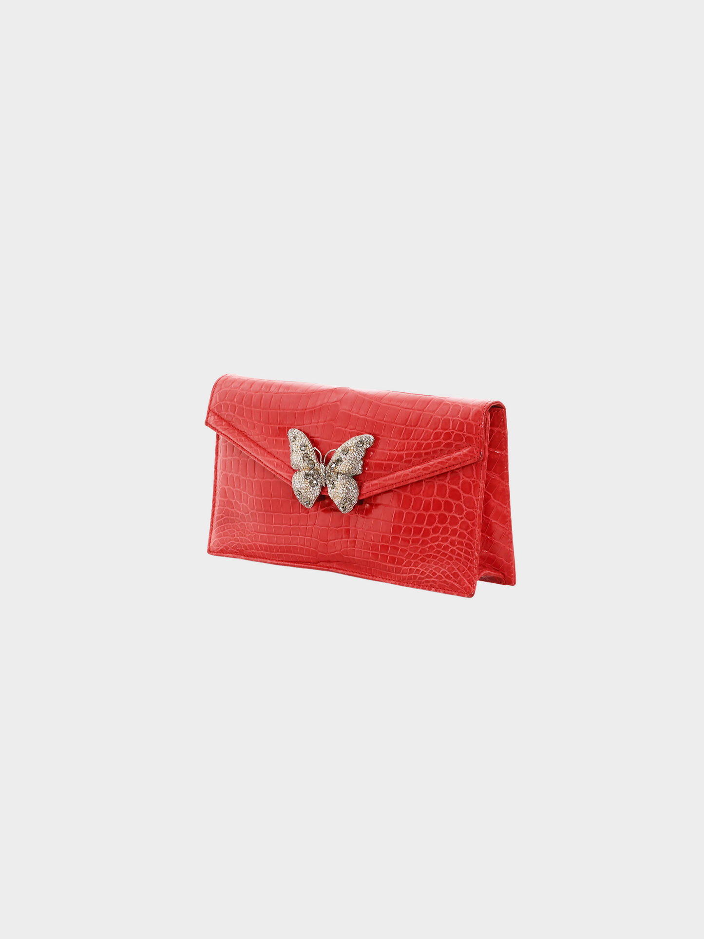 Valentino 2000s Red Butterfly Embellished Crocodile Clutch Bag