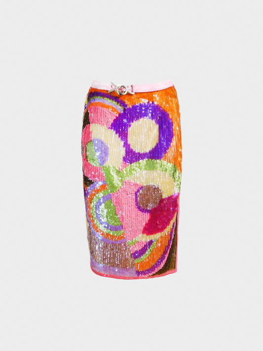 Valentino 2000s Multicolor Abstract Sequin Skirt