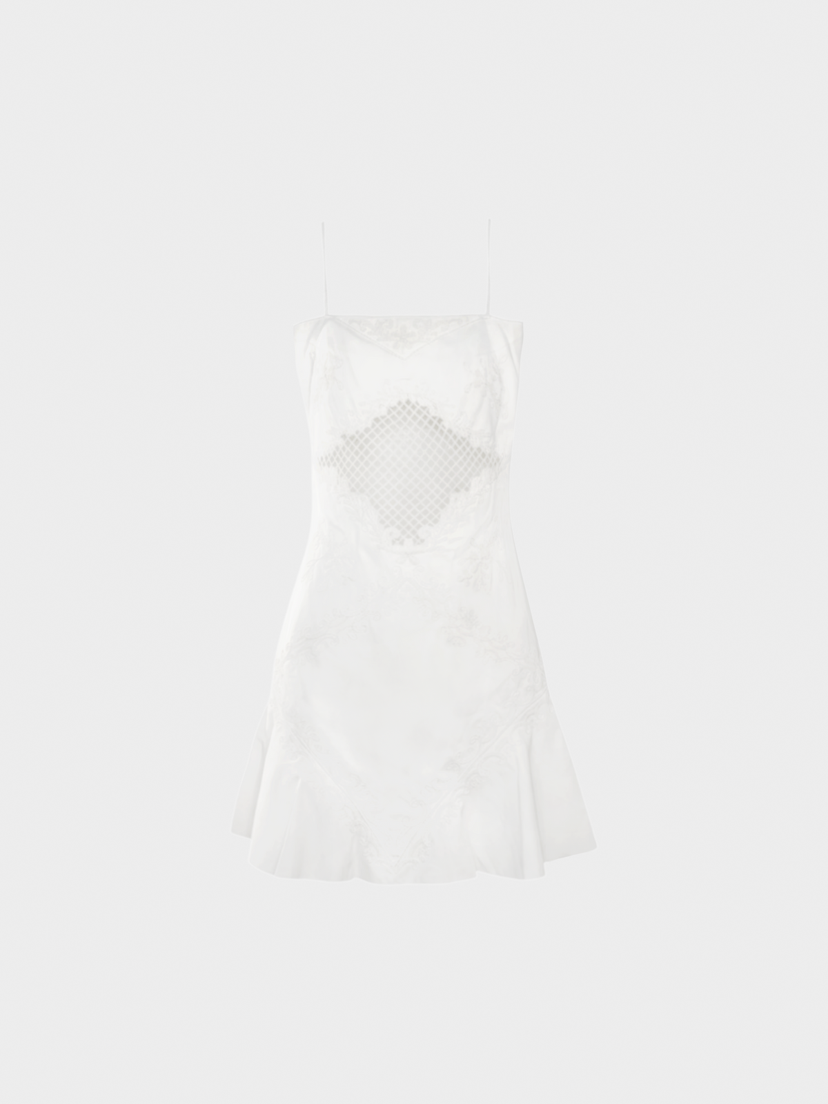 Valentino SS 2007 Runway Silk Embellished White Mini Dress with Lattice Cutout