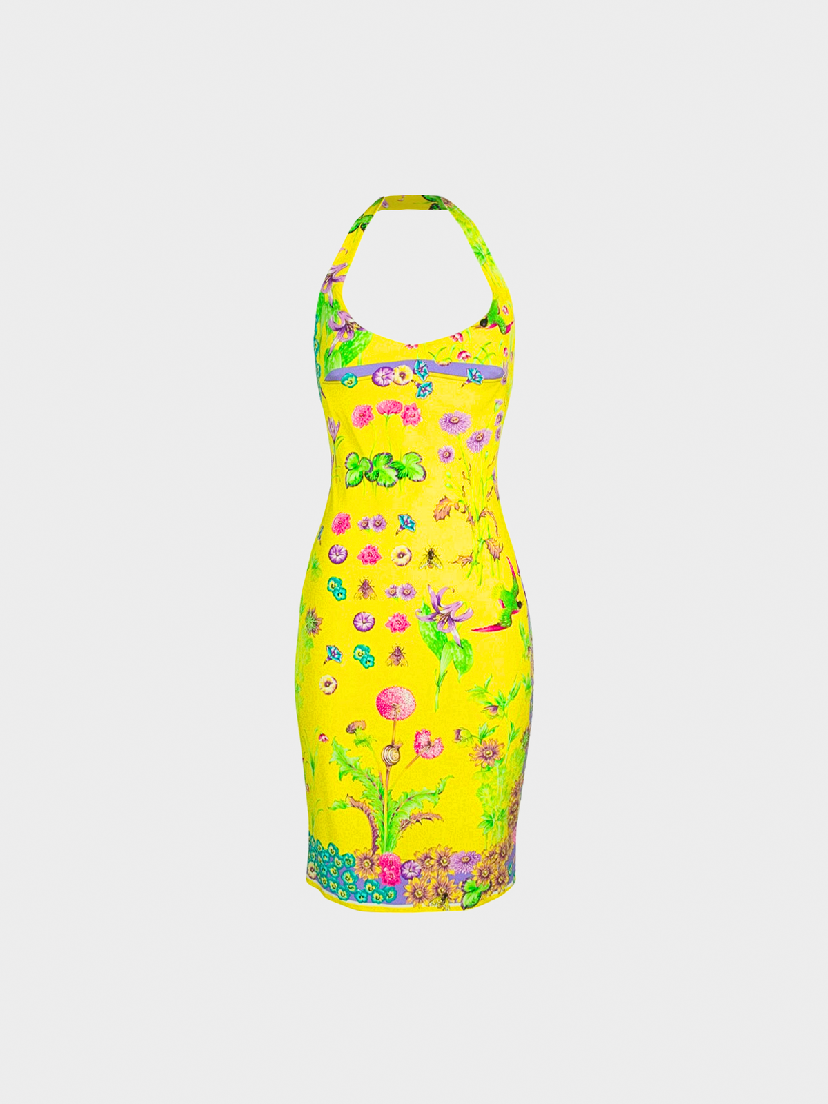 Versace SS 2006 Yellow Couture Printed Halterneck Dress