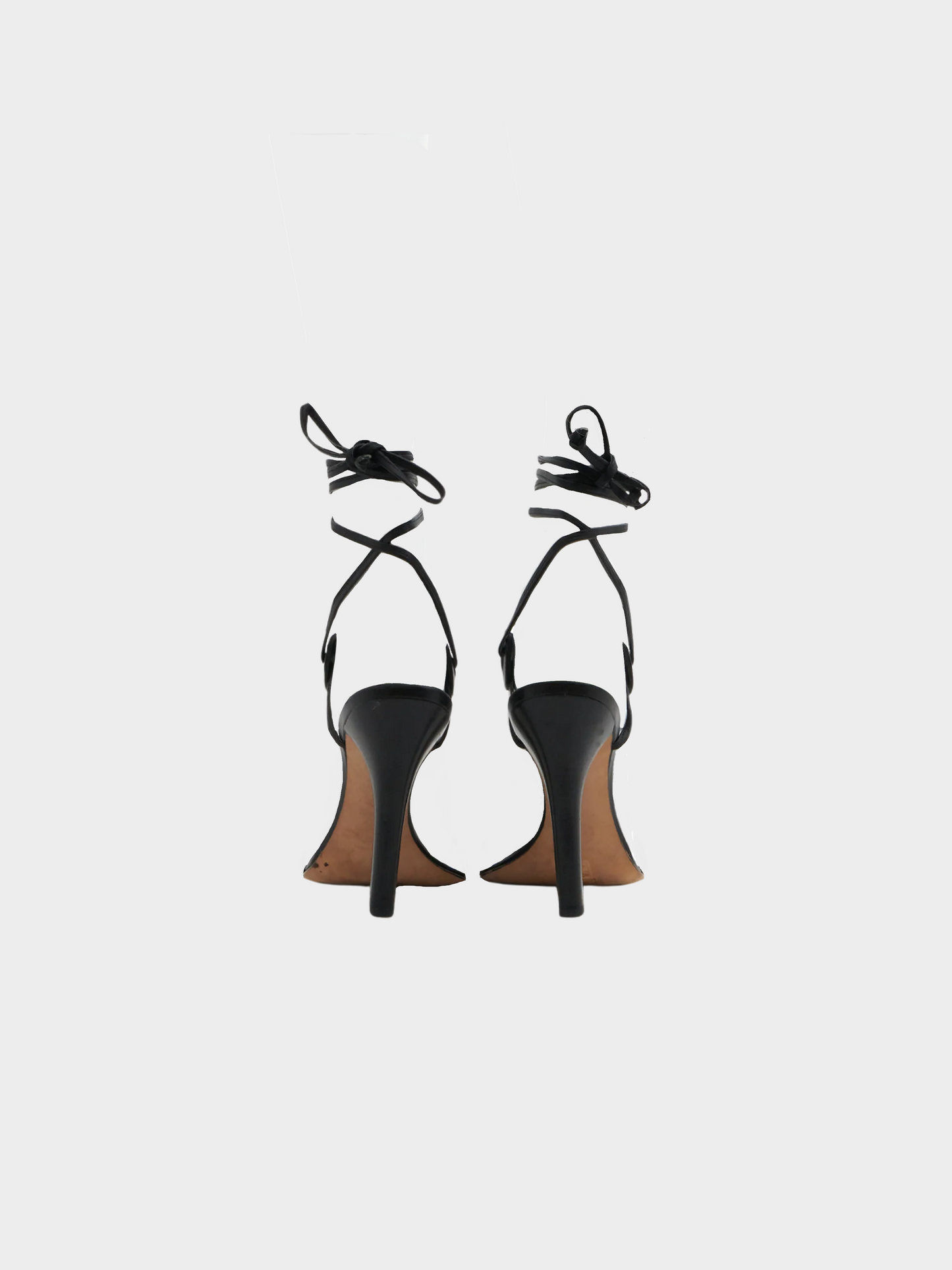 Versace 2000s Black Leather Tie Strap Heeled Sandals