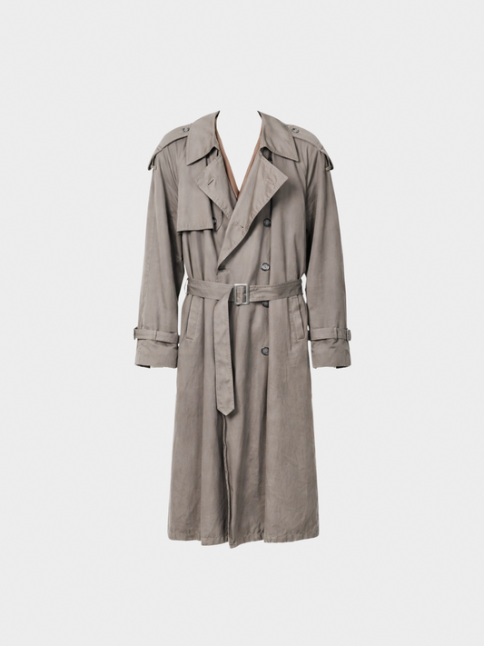 Yves Saint Laurent 2010s Grey Cotton-Twill Double-Breasted Belted Trench Coat
