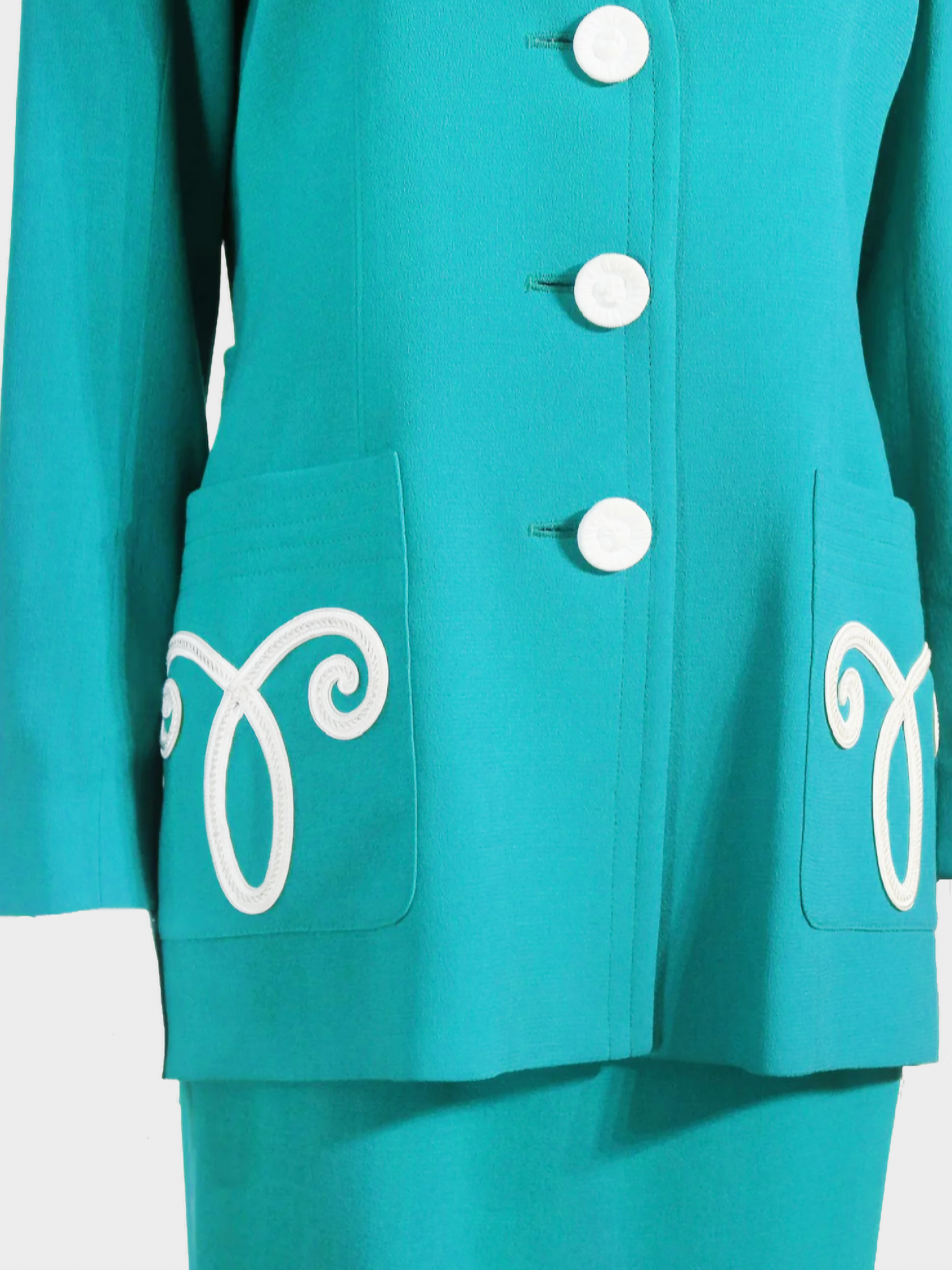 Yves Saint Laurent FW 1995 Bright Turquoise Blazer and Skirt Set