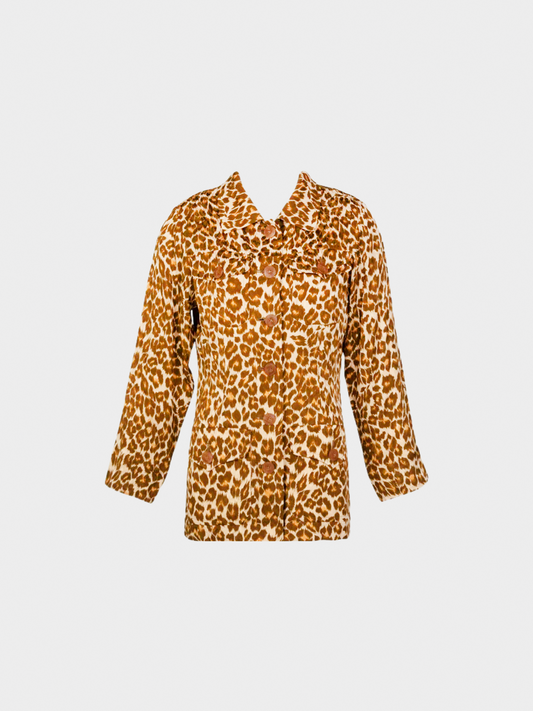 Yves Saint Laurent Rive Gauche 1990s Brown Leopard print Silk Safari Top