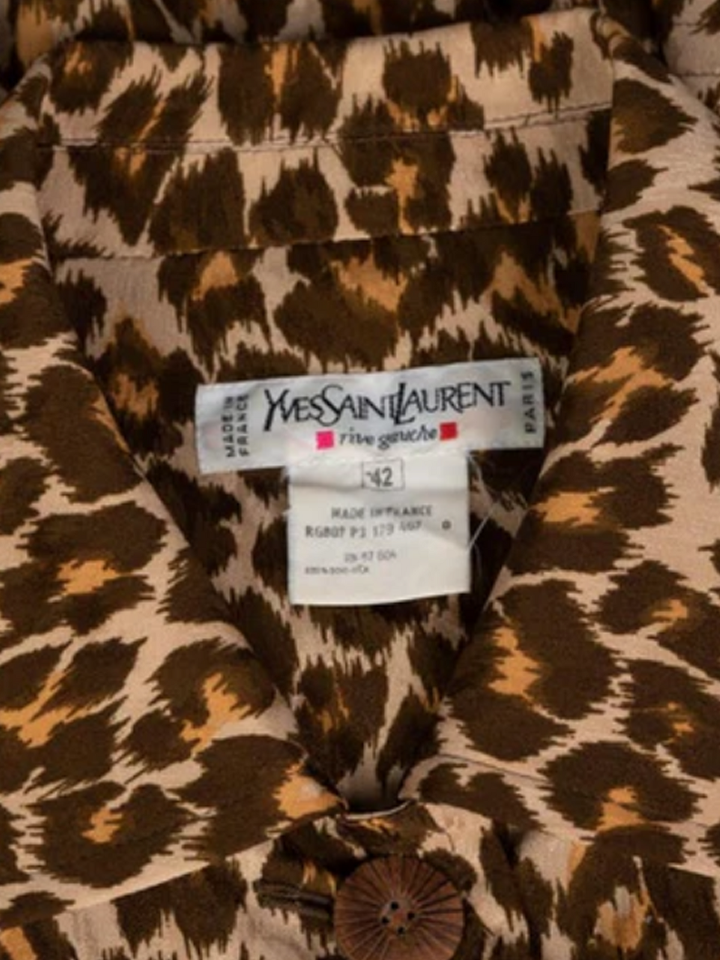 Yves Saint Laurent Rive Gauche 1990s Brown Leopard print Silk Safari Top