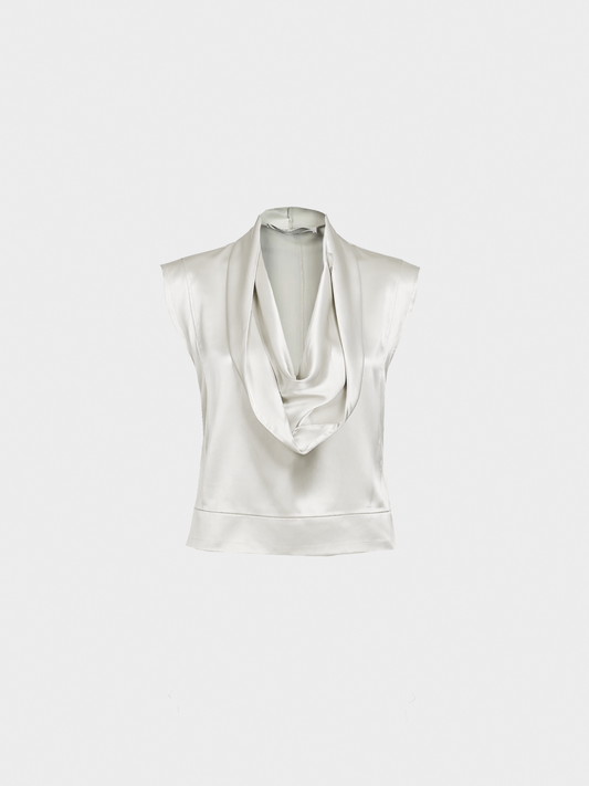 Yves Saint Laurent SS 2009 Grey Silk-Charmeuse Cowl Blouse
