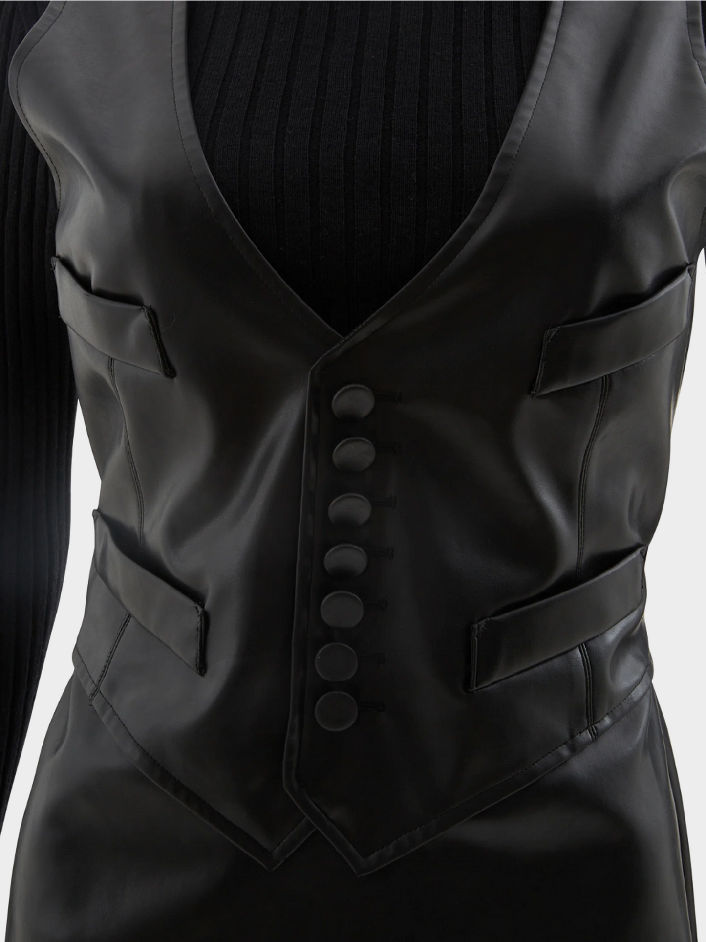 Jean Paul Gaultier 2000s Black Vegan Leather and Ribbed Knit Wool Dress