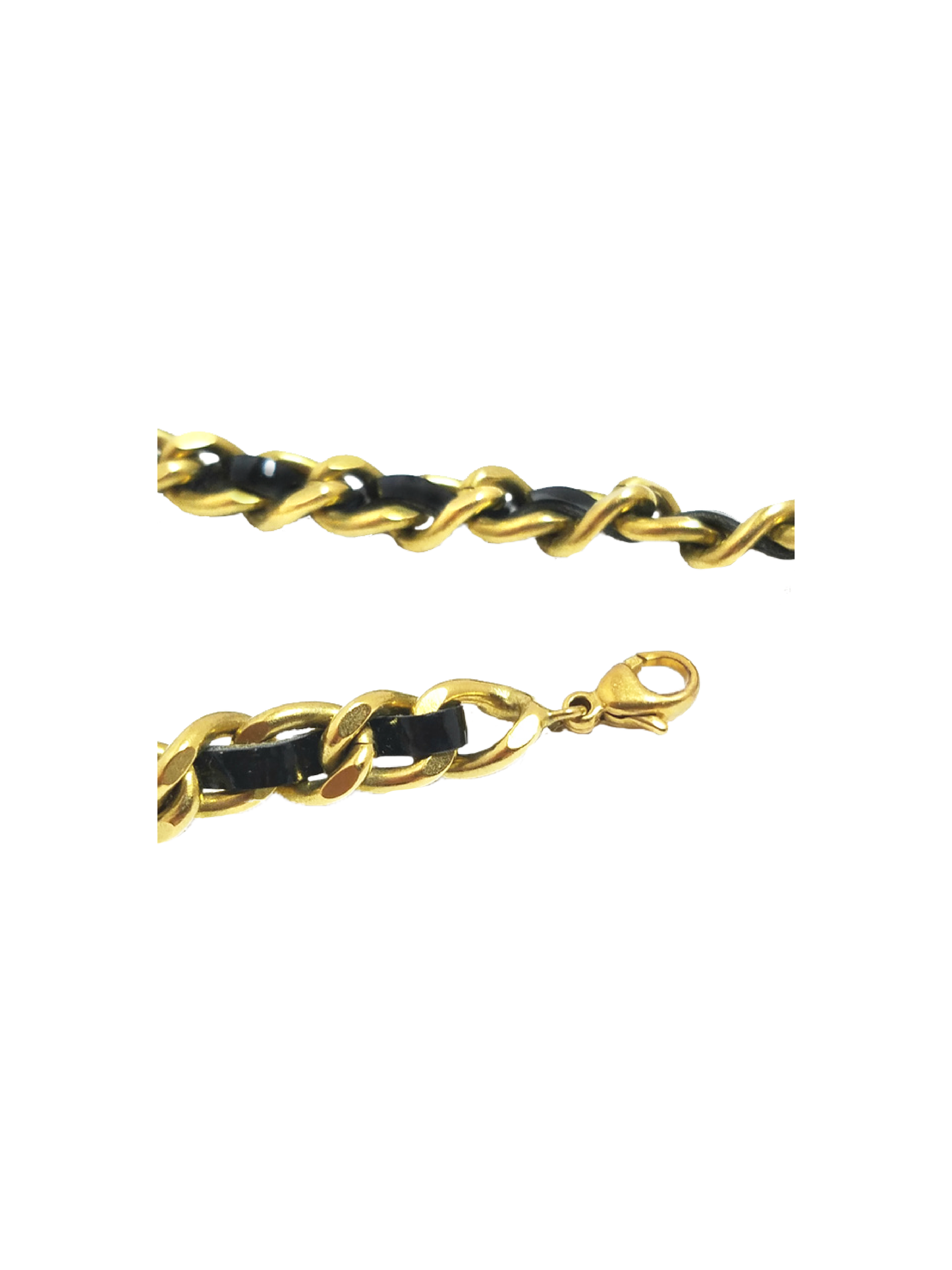Chanel 2000s Gold Chain Leather Bracelet