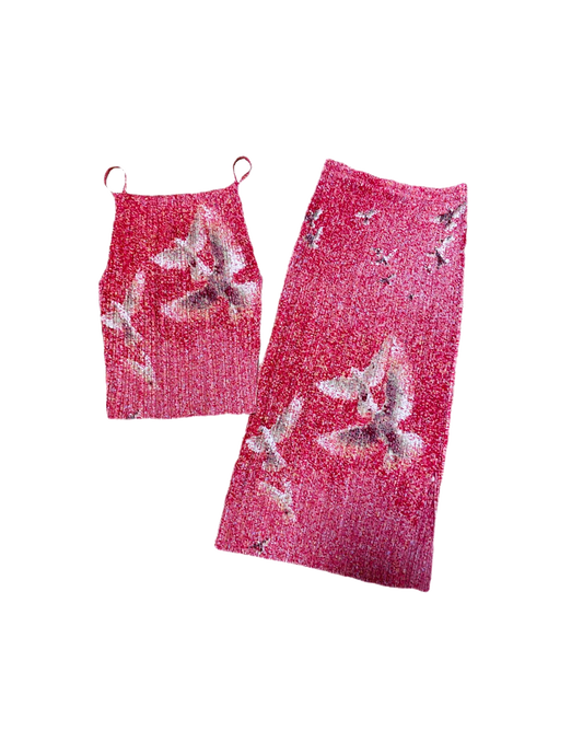 Issey Miyake Rare 1990s Floral Bird Red Set
