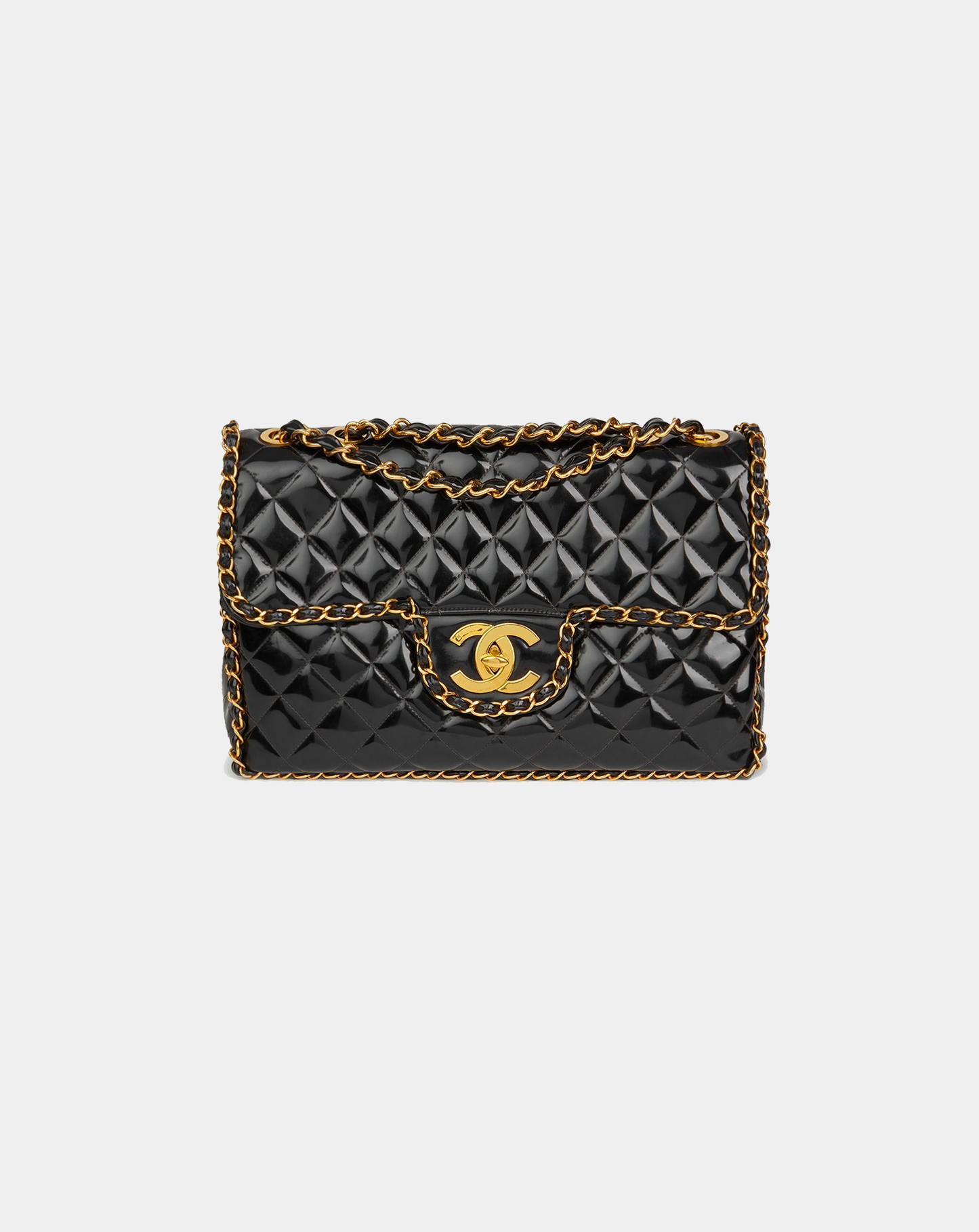 Chanel 1994 XL Patent Leather Gold Border Maxi Flap