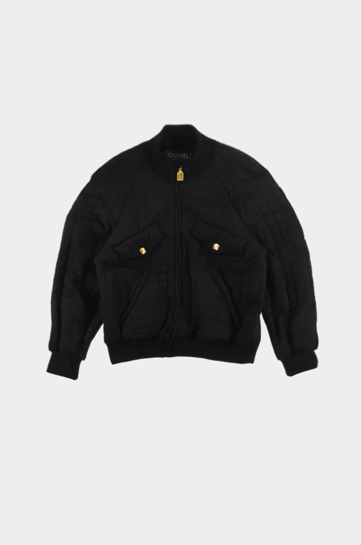 Chanel 1980s Black Quilted Bomber Jacket