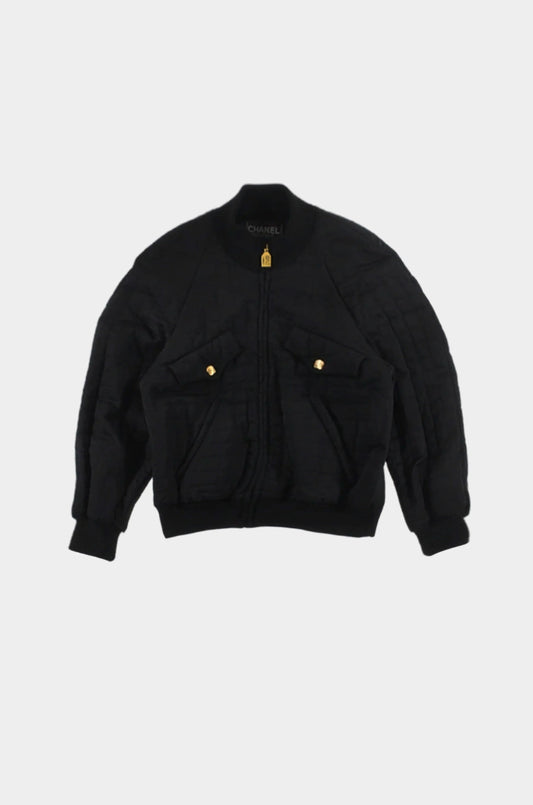 Chanel 1980s Black Quilted Bomber Jacket