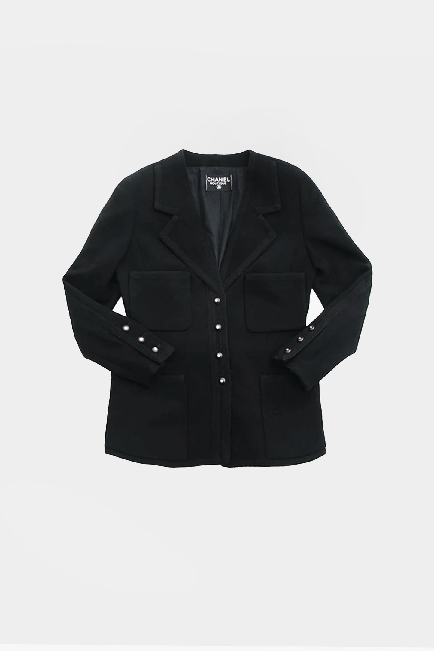 Chanel 1980s Black Tweed Front Pocket Jacket