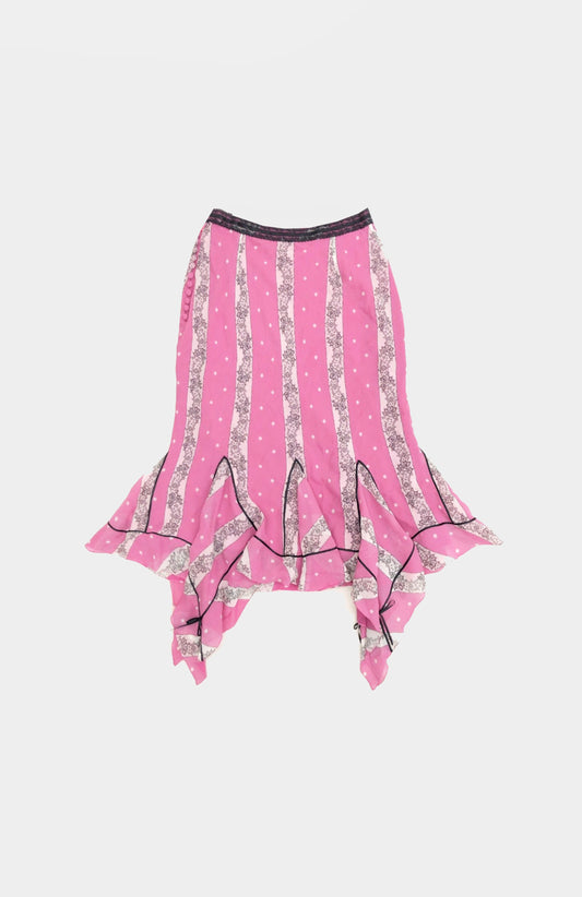 John Galliano SS 2004 Pink Striped Silk Skirt