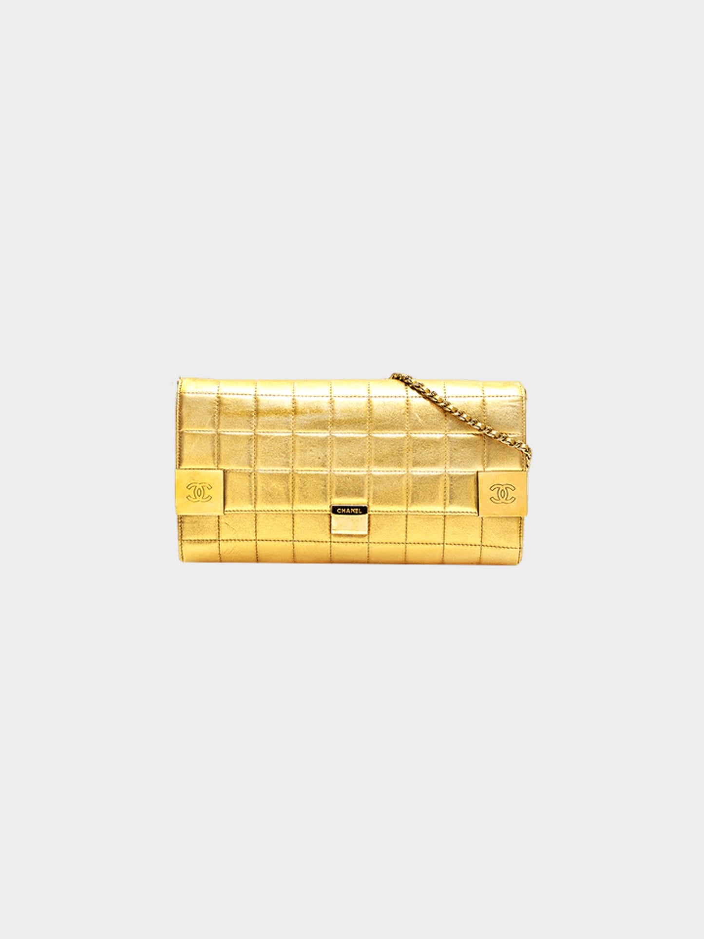 Chanel 2002 Gold Chocolate Bar Clutch Shoulder Bag