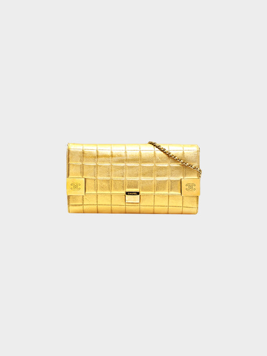 Chanel 2002 Gold Chocolate Bar Clutch Shoulder Bag