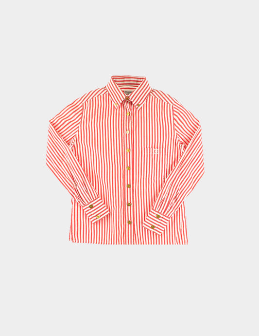 Chanel 1990 Red Candy Stripe Cotton Dress Shirt