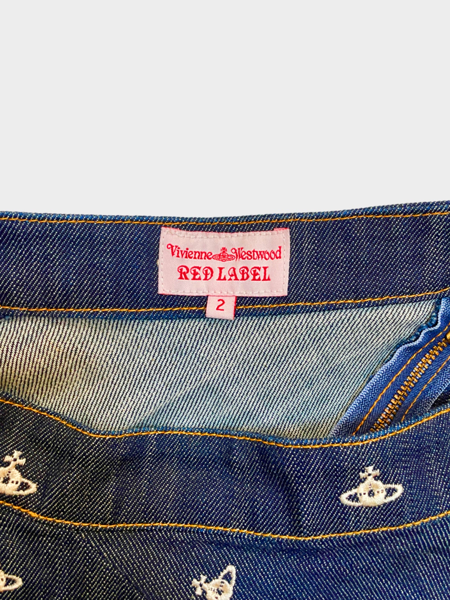 Vivienne Westwood 2000s Orb Embroidery Asymmetrical Denim SKirt