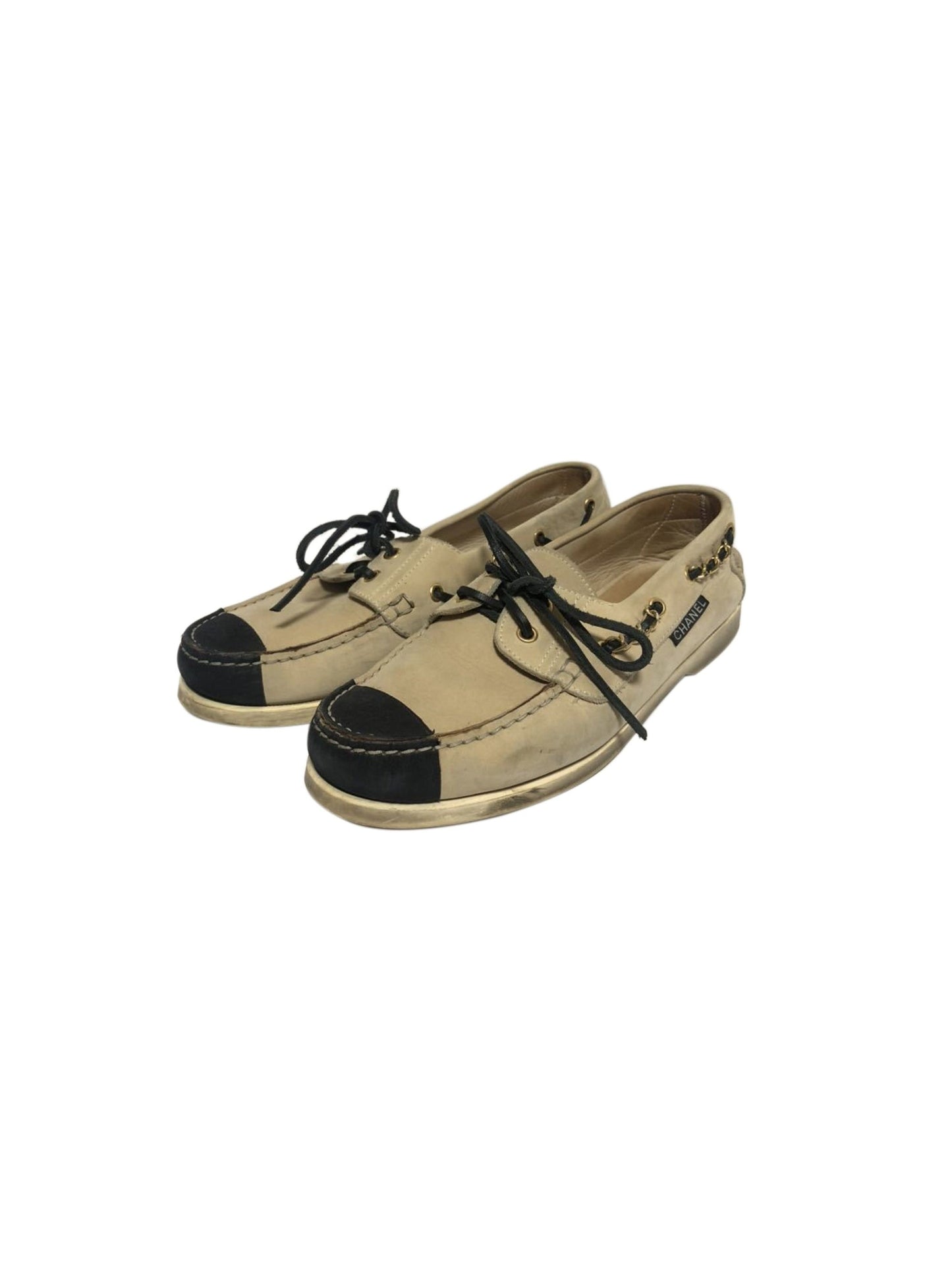 Chanel 2000s Beige Suede Chain Mocassins