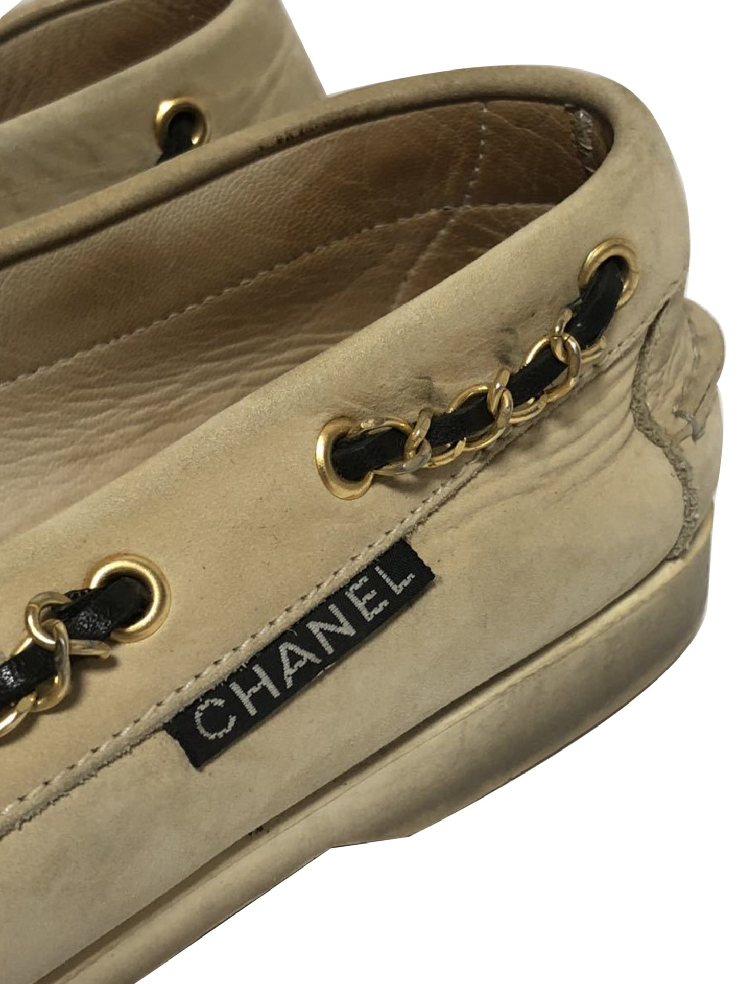 Chanel 2000s Beige Suede Chain Mocassins