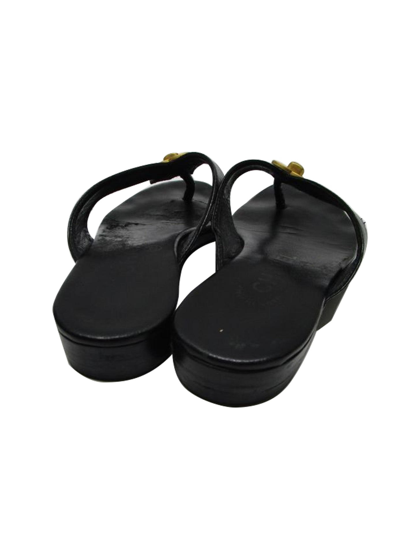 Chanel 2000s Black Leather Flip Flops