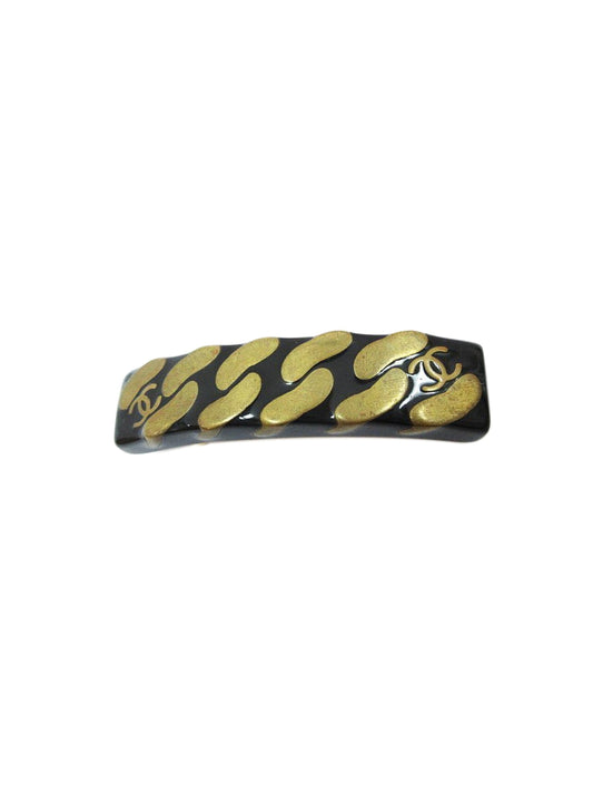 Chanel 2000s Black and Gold Chain Barrette