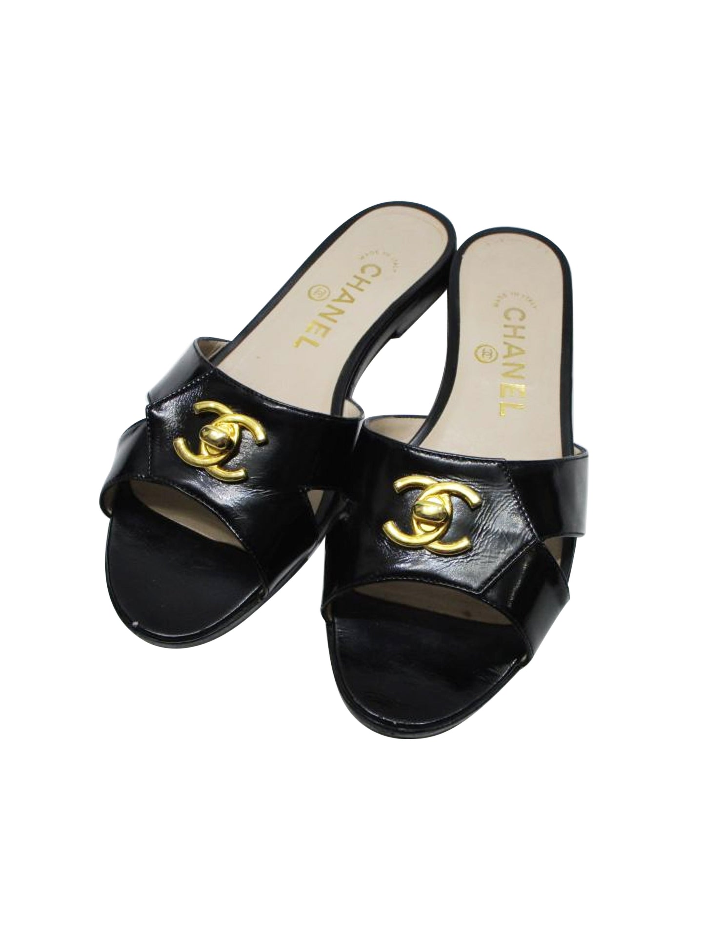 Chanel 2000s Black Leather Sandals