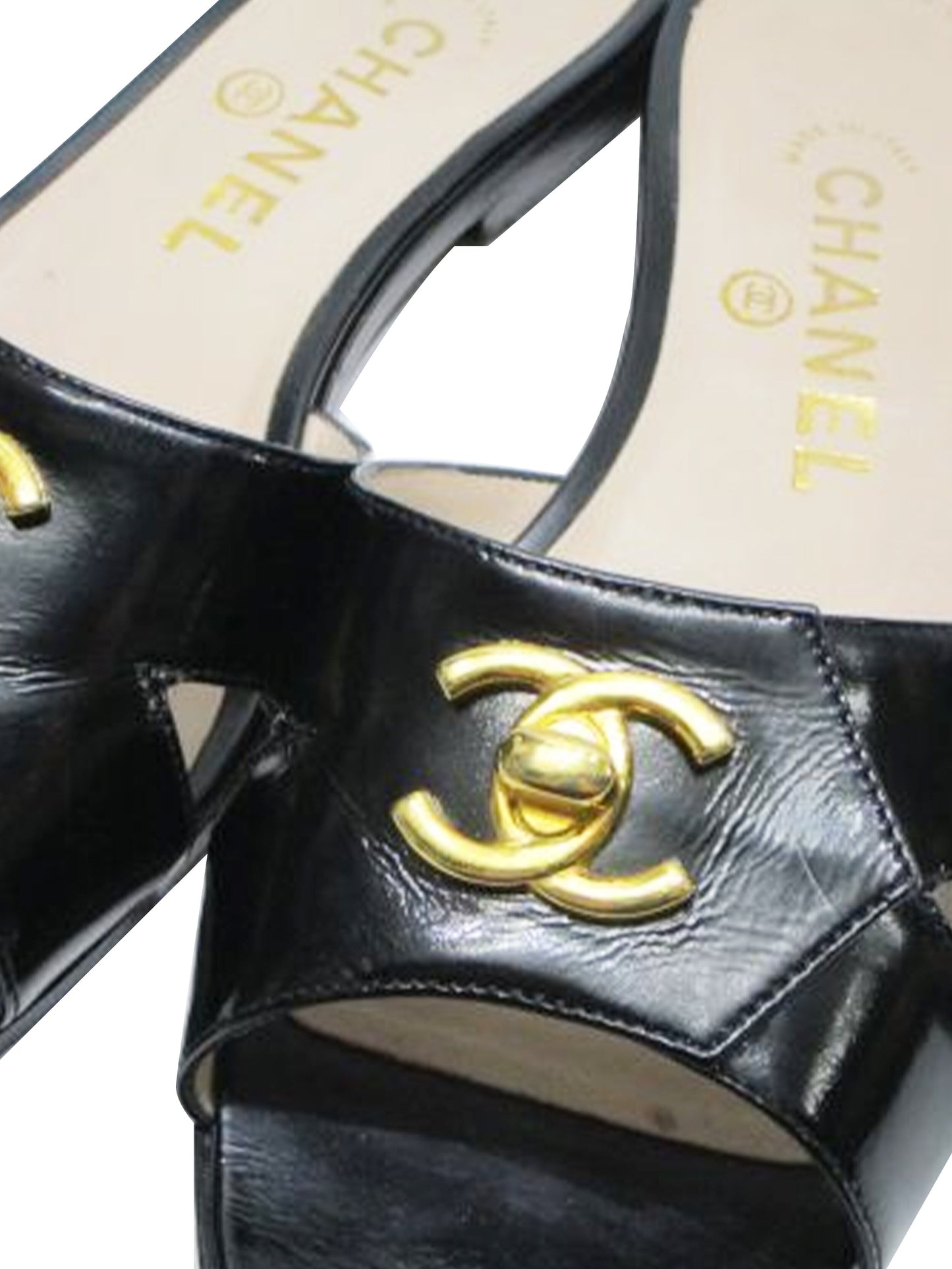 Chanel 2000s Black Leather Sandals