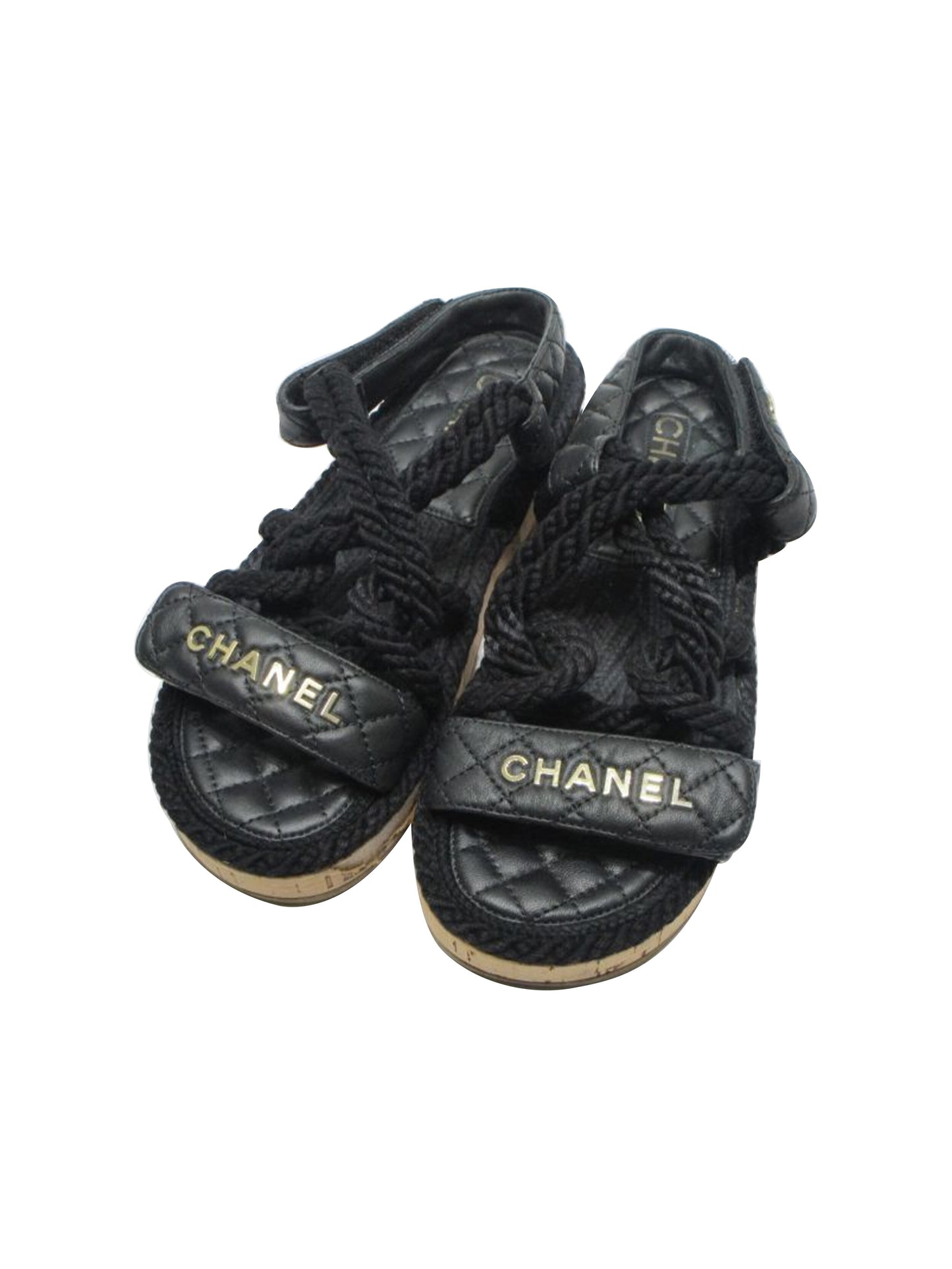 Chanel 2000s Black Rope Leather Sandals