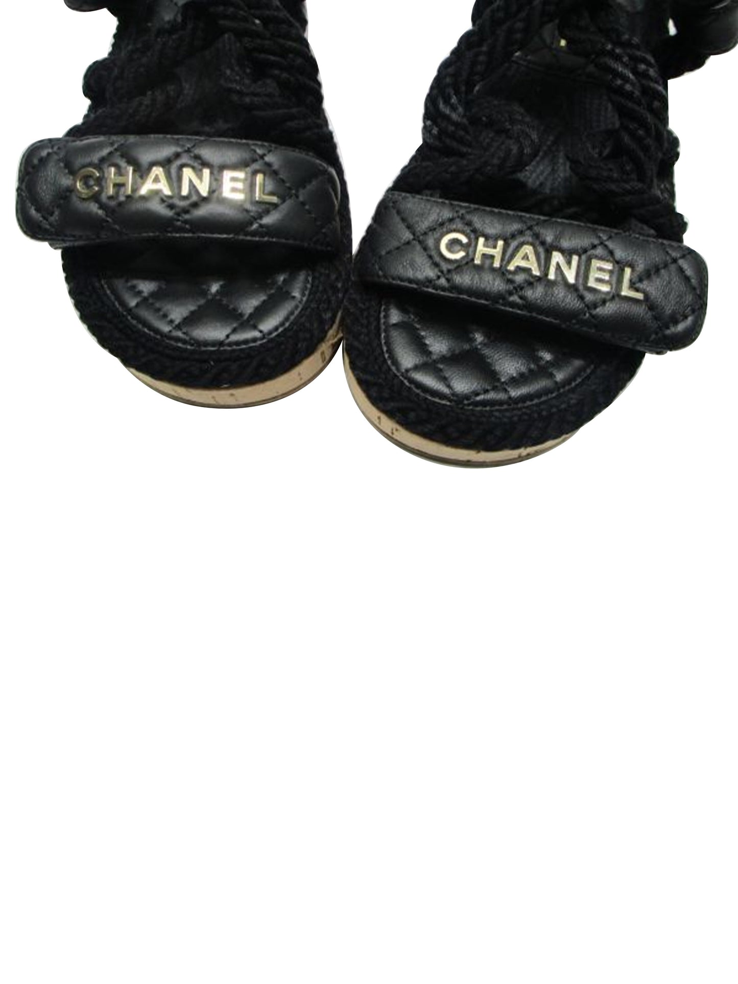 Chanel 2000s Black Rope Leather Sandals