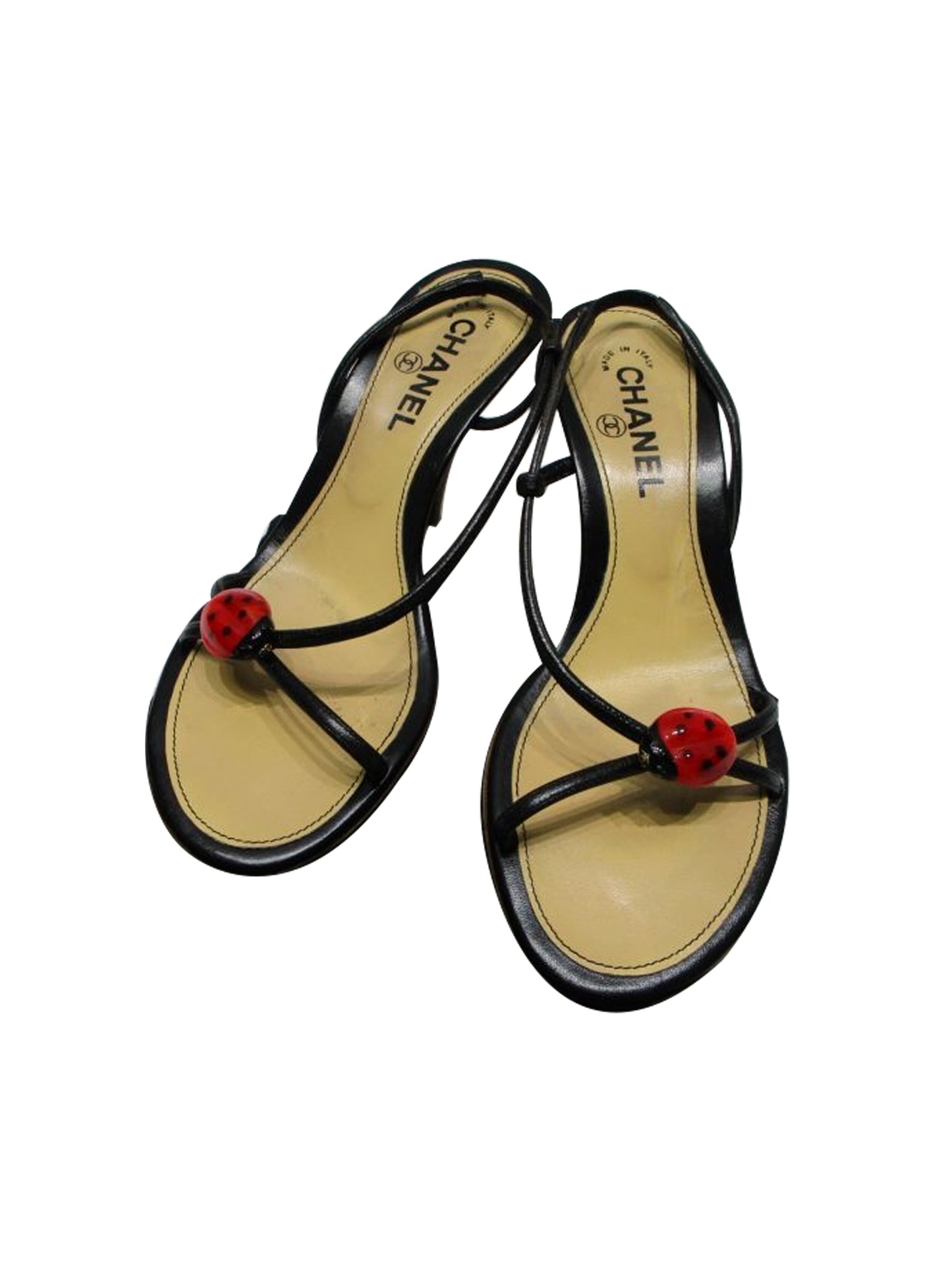 Chanel 2000s Rare Black Strappy Ladybug Heel