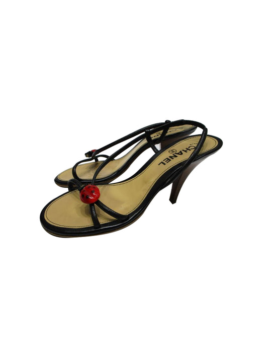 Chanel 2000s Rare Black Strappy Ladybug Heel