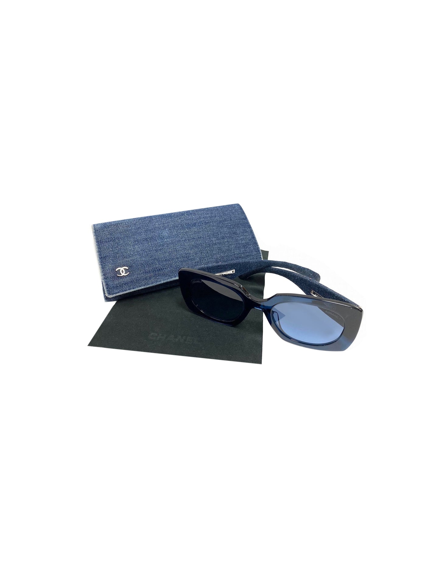Chanel 2000s Blue Denim Quilted Sunglasses