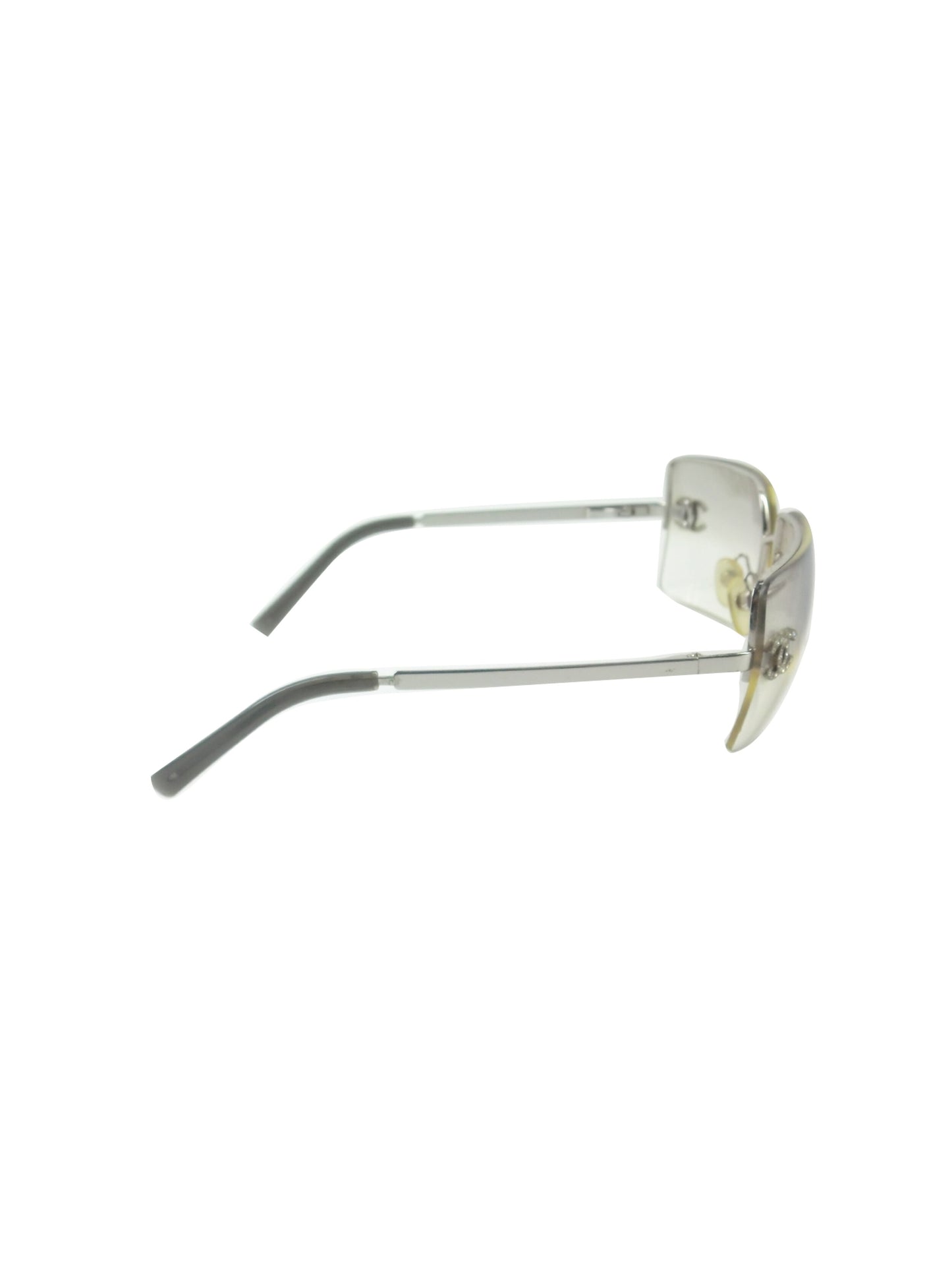 Chanel 2000s CC Gray Rhinestone Rectangle Sunglasses
