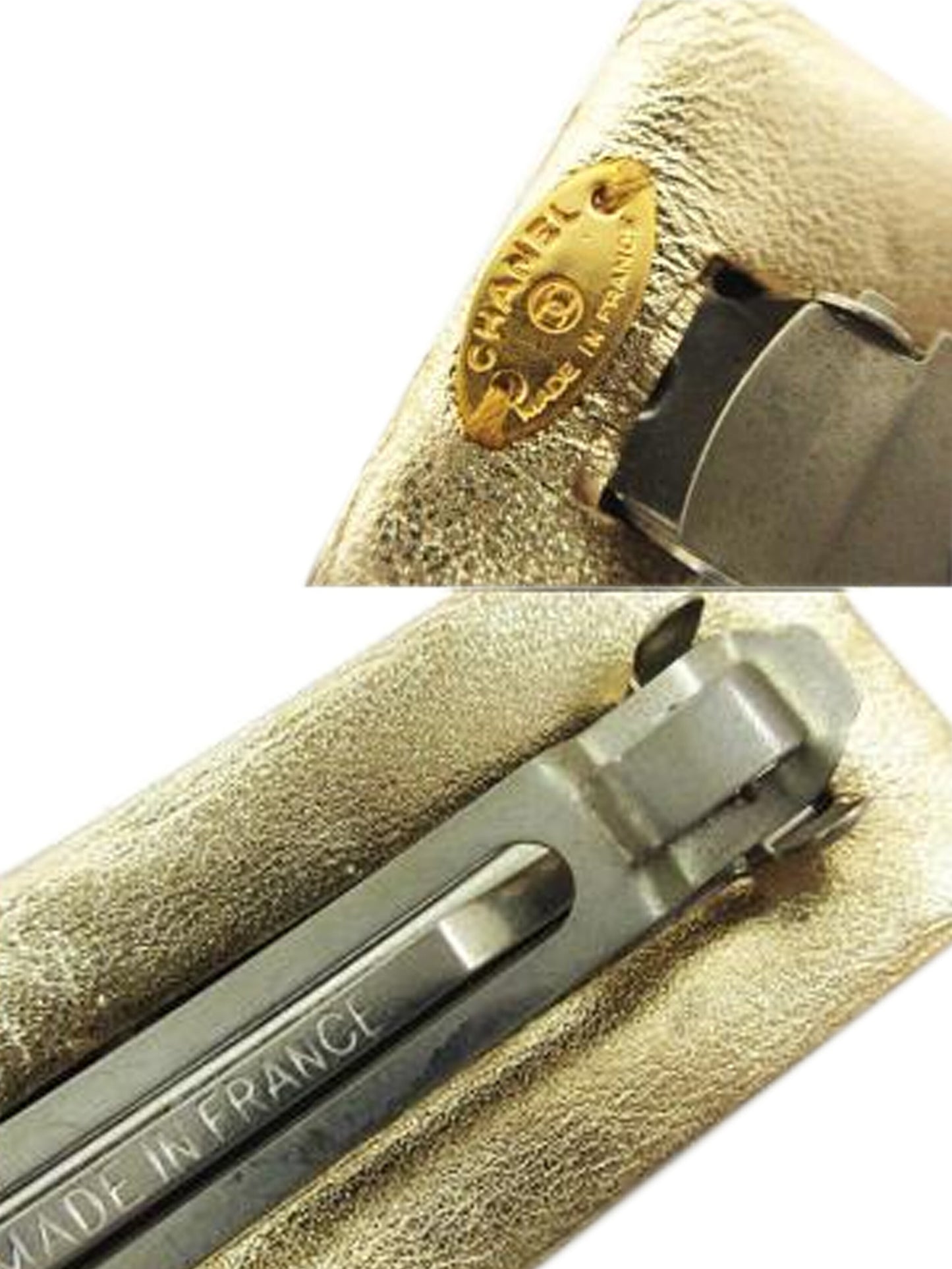 Chanel 2000s Gold Leather CC Barrette