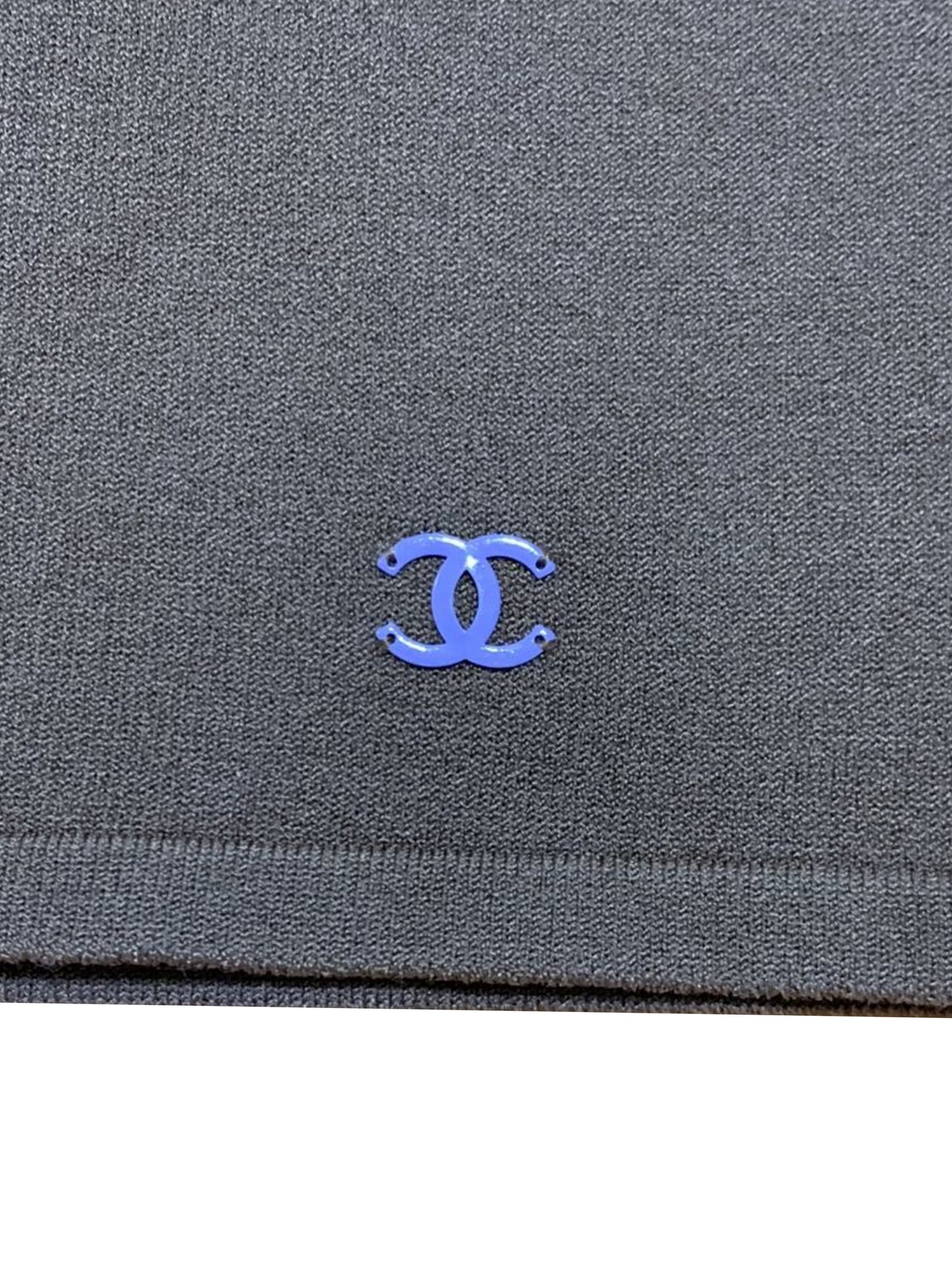 Chanel 2000s Grey Knit Clover CC Polo Shirt