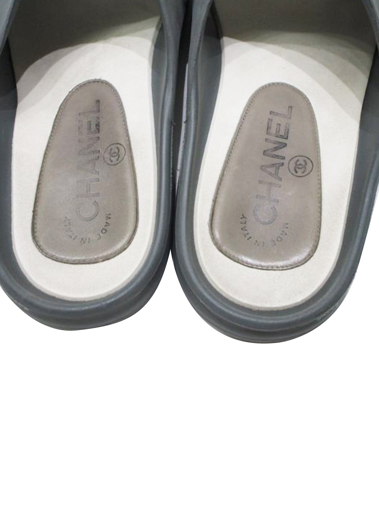 Chanel 2000s Rubber Grey and White Sports Slides