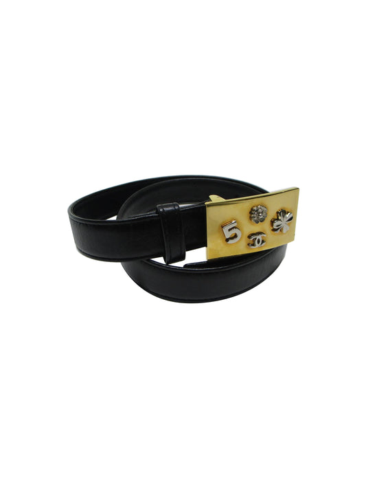 Chanel 2000s Rare Black Leather Lucky Charm Belt