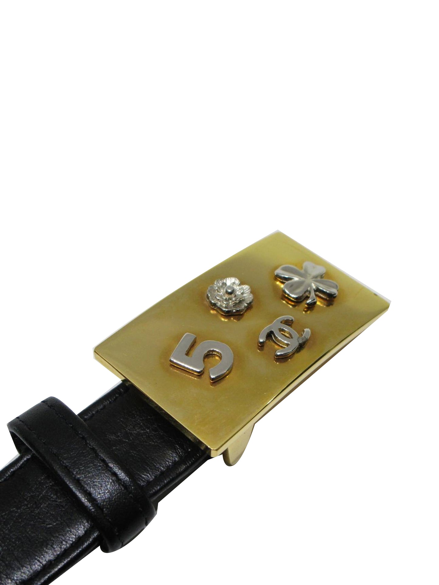 Chanel 2000s Rare Black Leather Lucky Charm Belt