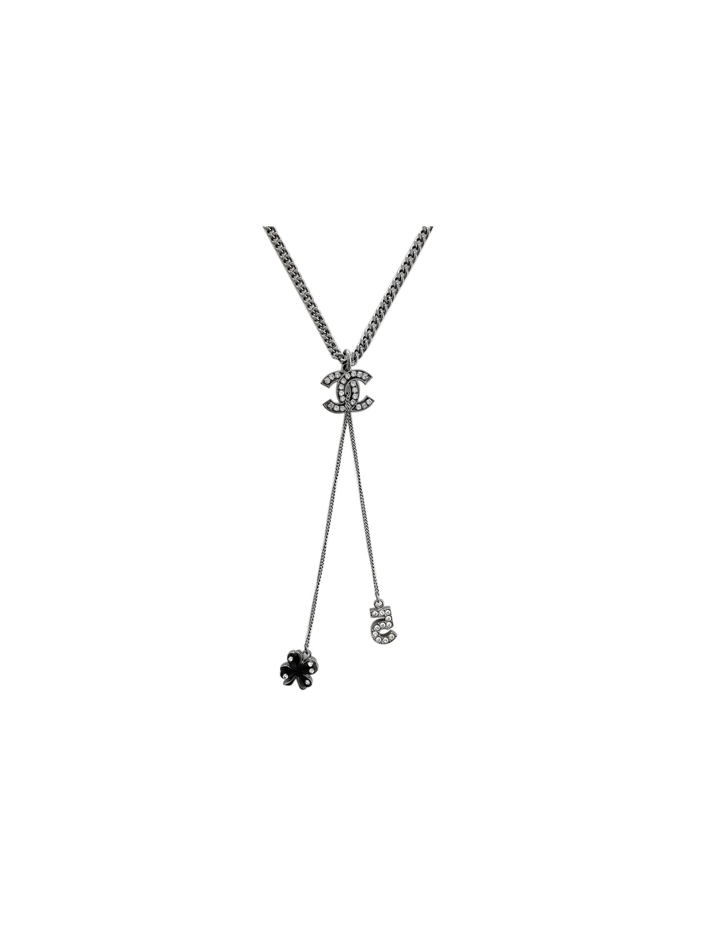 Chanel 2000s Rare Black Charm Rhinestone Necklace