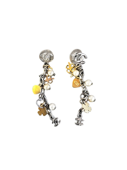 Chanel Silver and Gold Drop Charm Earrings