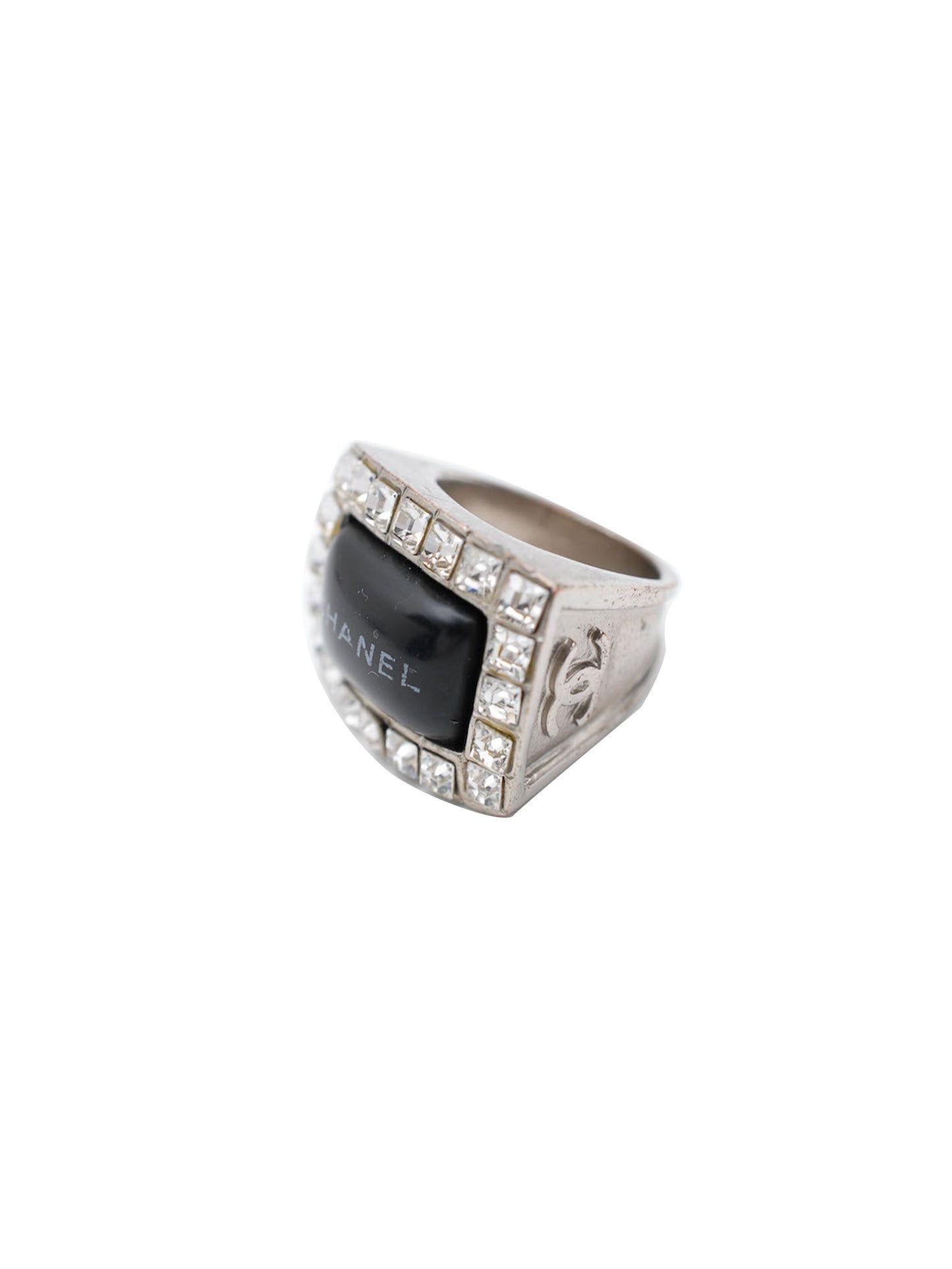 Chanel Silver Plate Rhinestone Ring