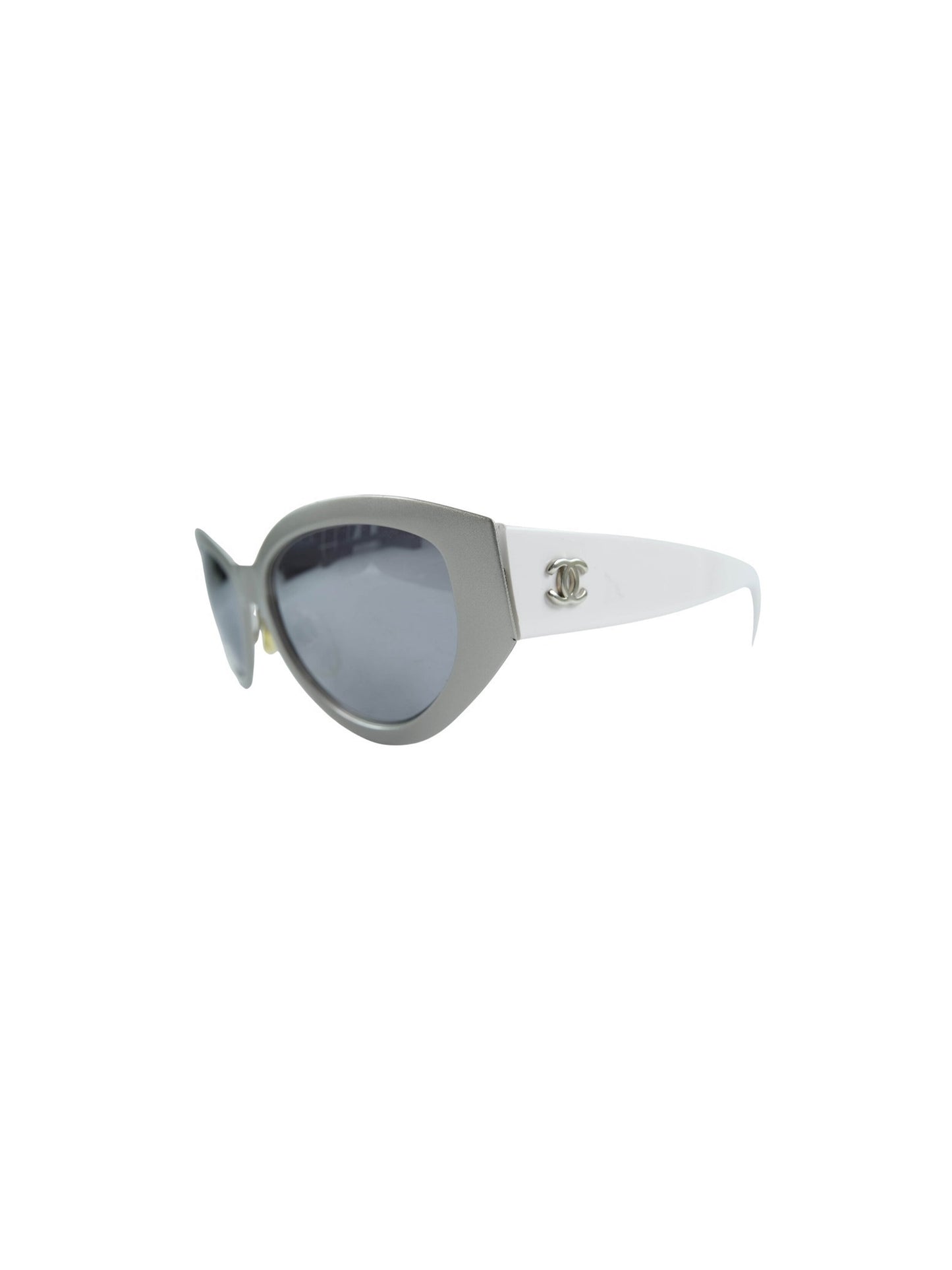 Chanel White and Silver Round Sunglasses