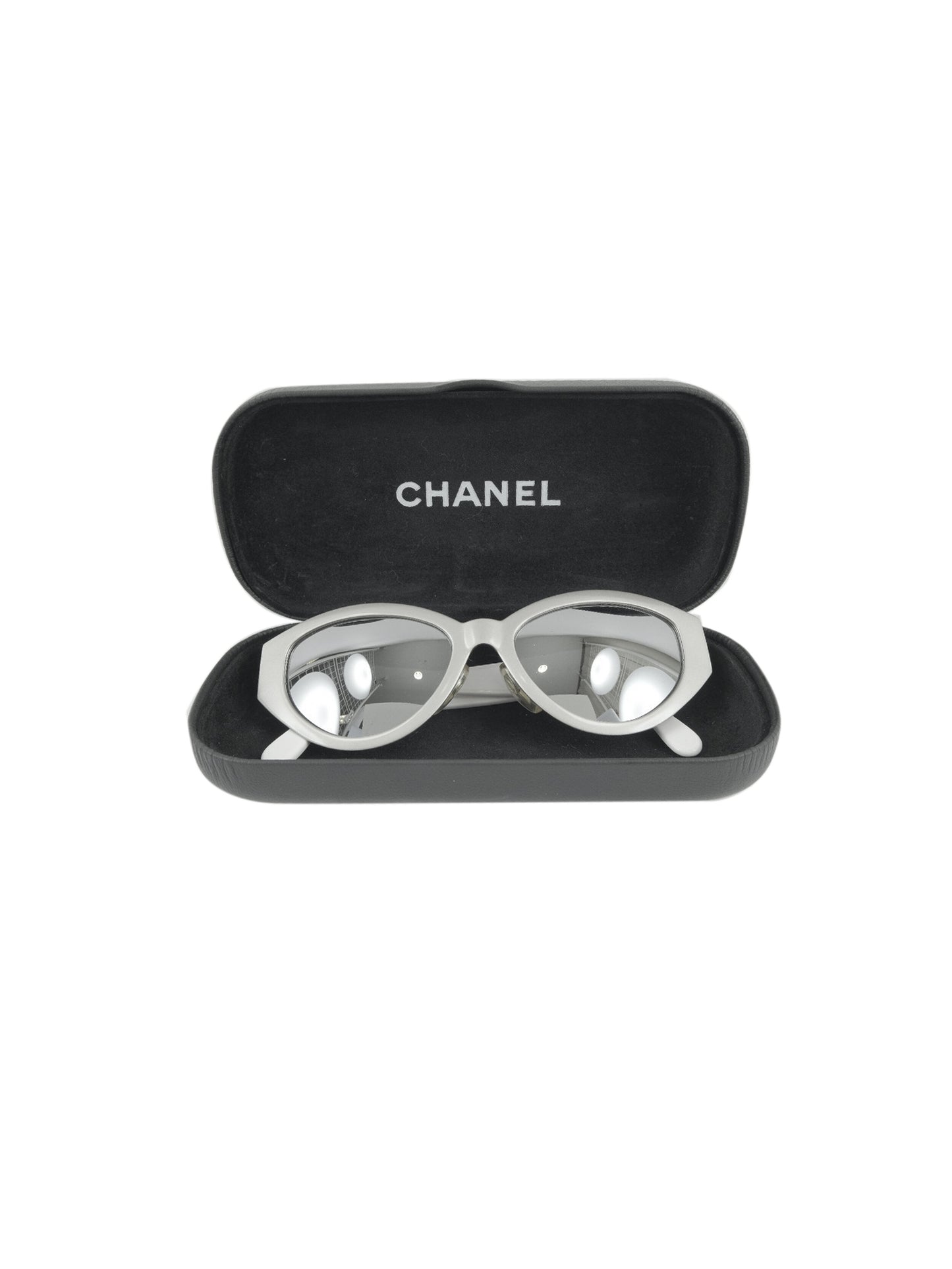 Chanel White and Silver Round Sunglasses