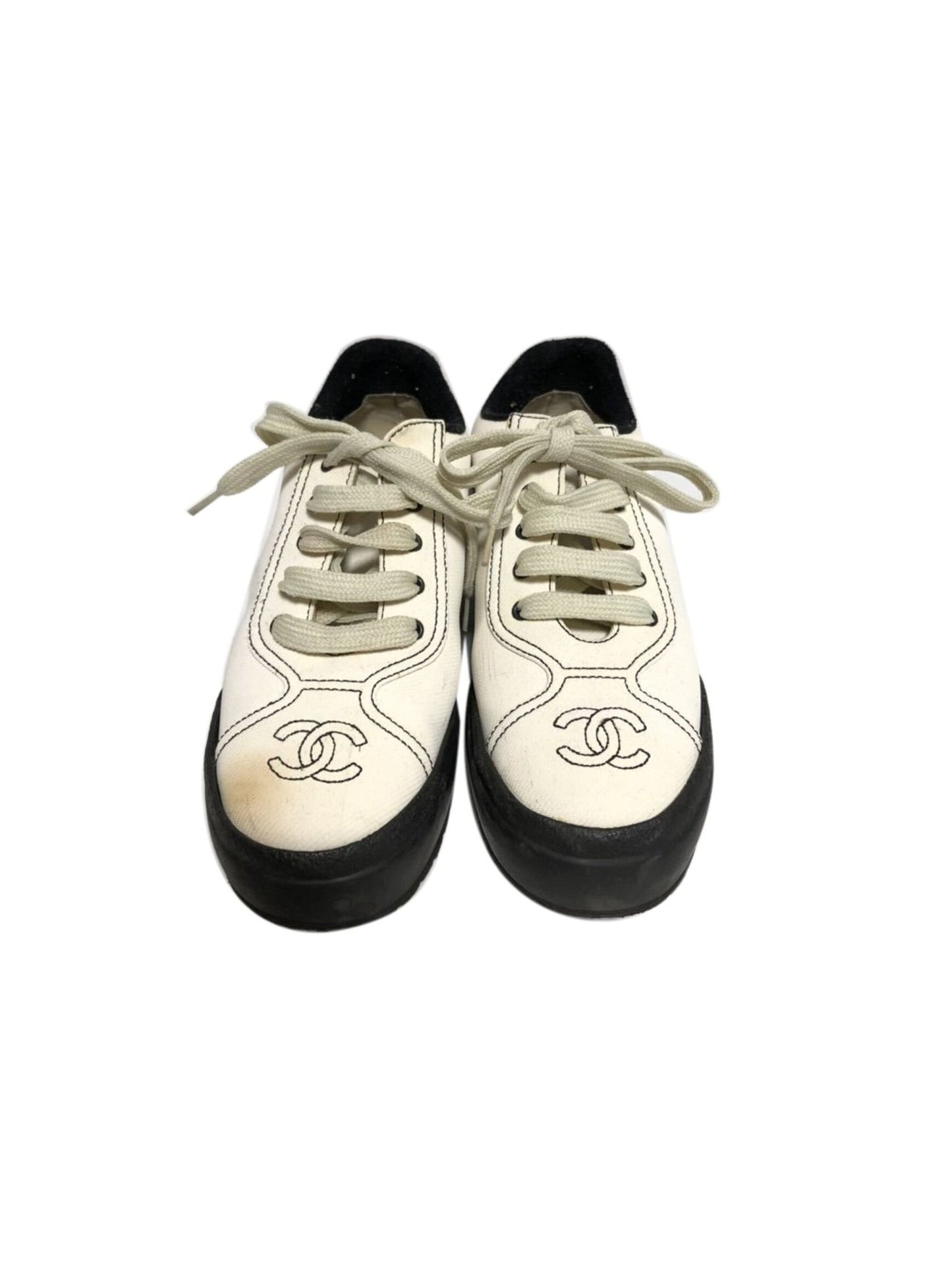 Chanel White Leather Platform Shoes