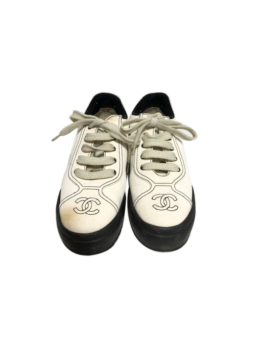 Chanel White Leather Platform Shoes
